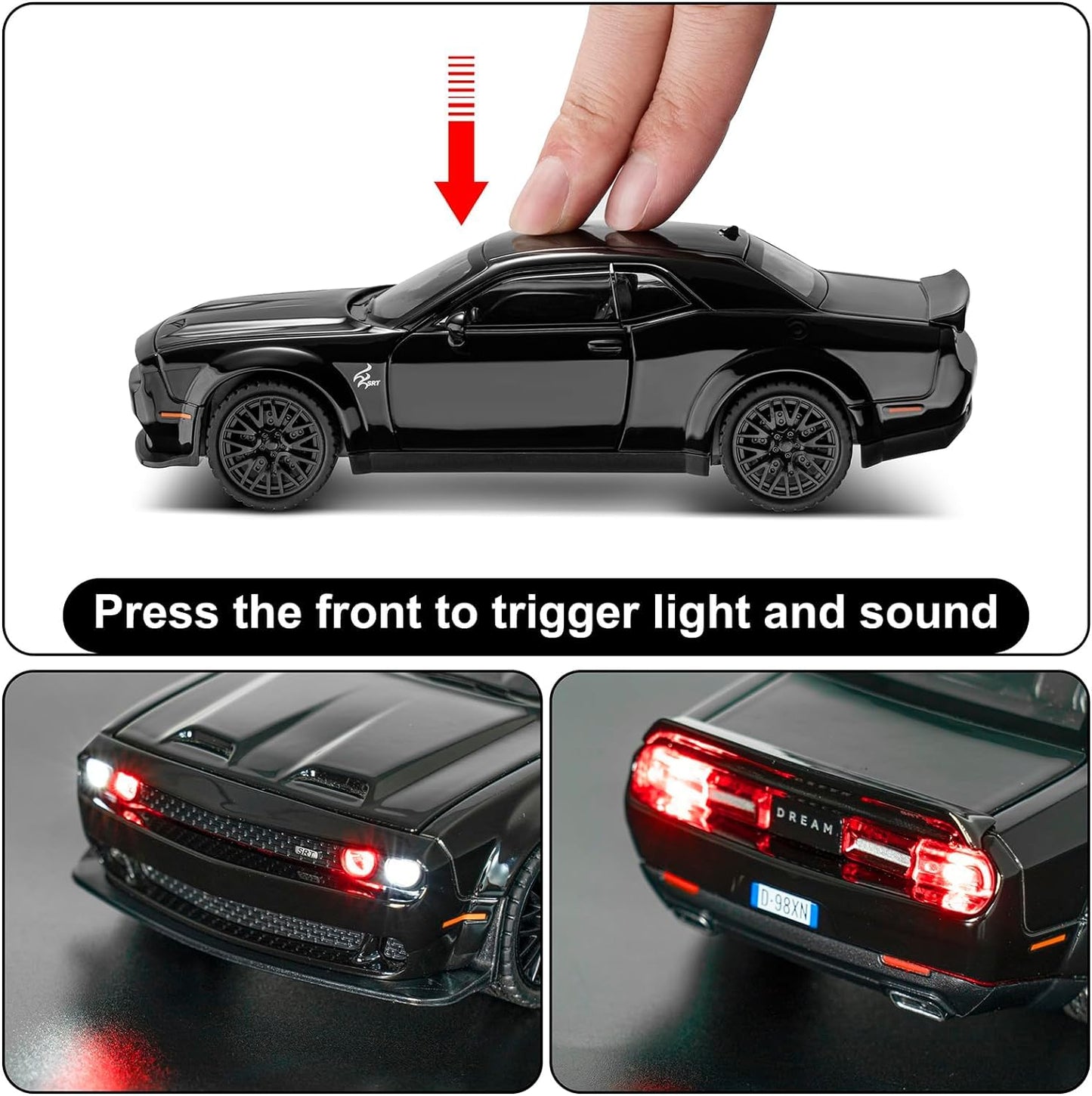 Die-Cast Muscle Sports Car Toy – Metal Model with LED Lights