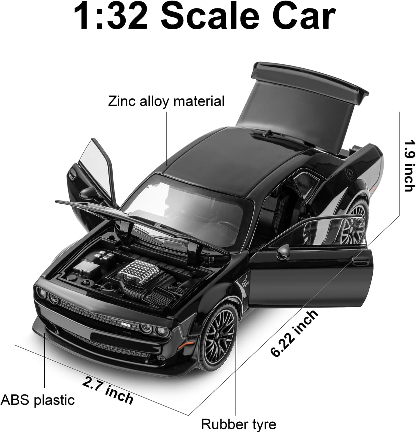 Die-Cast Muscle Sports Car Toy – Metal Model with LED Lights